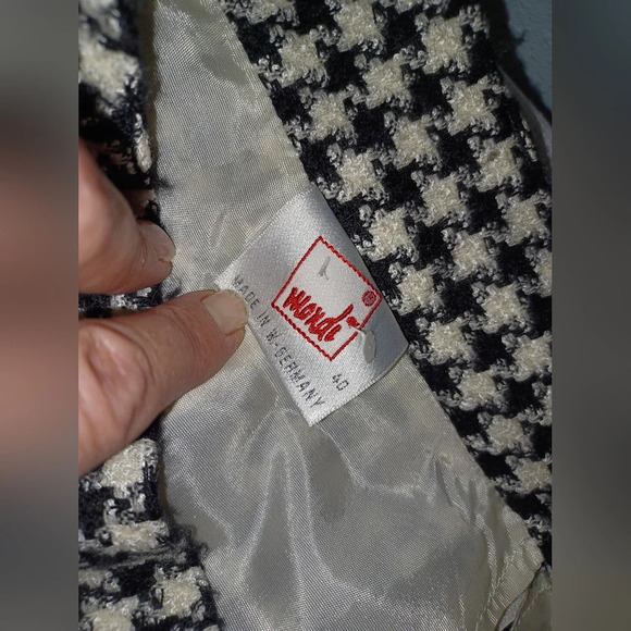 A Mondi Vintage Wool Lined Mini Houndstooth Skirt Black White - Picture 5 of 8